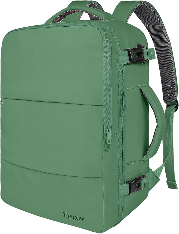 Taygeer Travel Backpack for Women Men, 40L Airline Approved Carry On with 17.3 inch Laptop Compartment, TSA Friendly Daypack with USB Charging Port, Backpack for Business Hiking Travel, Peridot Green