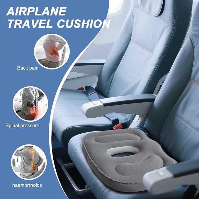 Travel Cushion,Air Seat Cushion,Evolution Cushion Portable & Lightweight Inflatable Seat Cushion - Ideal for Airplane Chairs, School Bleachers, Stadium Seats, and Wheelchairs (Gray)