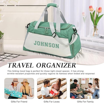 Personalized Duffel Bag Custom Sport Gym Travel Bags Embroidered Name Text Customized Dry Wet Separated Weekend Waterproof Bag for Women Men (A-Green)