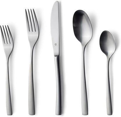 Matte Silverware Set, 18/10 Stainless Steel Satin Flatware, Modern Brushed Finish Cutlery, Dishwasher Safe & Durable, Built to Last (60-Piece, Sleek)
