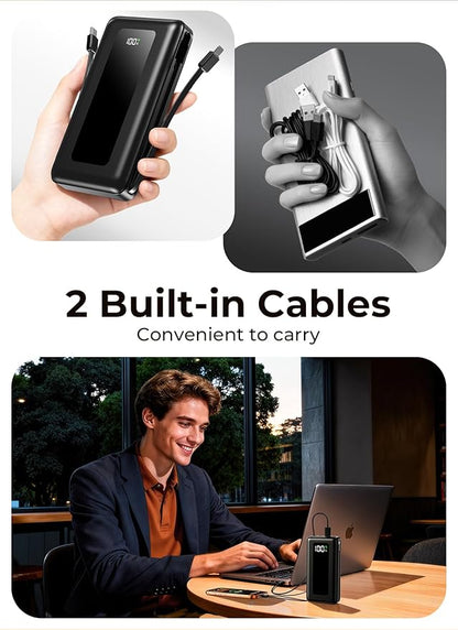 Portable Charger Power Bank, 50000mAh Battery Pack with Built-in Cables, PD 22.5W Fast Charging & Flashlight, Travel Camping Essential, Large Capacity Portable Phone Charger for iPhone, Samsung, iPad