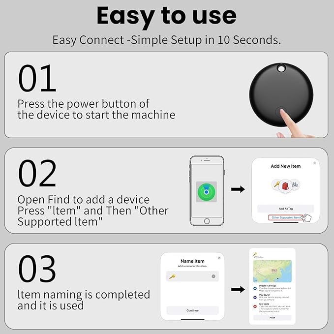 Air Tracker Tags-4 Pack Black, Bluetooth Tracker Works with Apple Find My (iOS Only), Smart Tag with Lanyard, Item Finder for Luggage, Key, Suitcases, Replaceable Battery, IP67 Waterproof Tracking Tag
