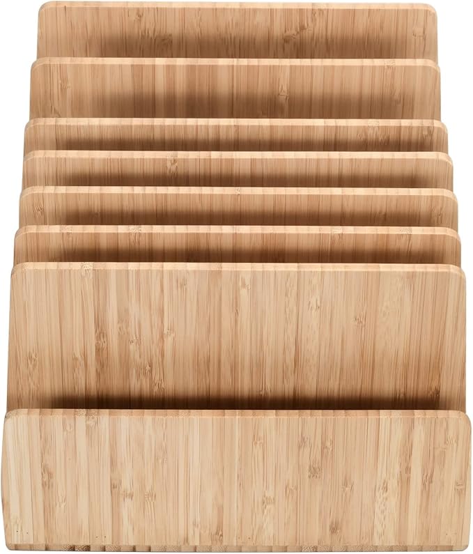 MobileVision Bamboo Device Organizer for Smartphones, Tablets and Laptops, 7 Slots With Extra Wide Slots for Laptops