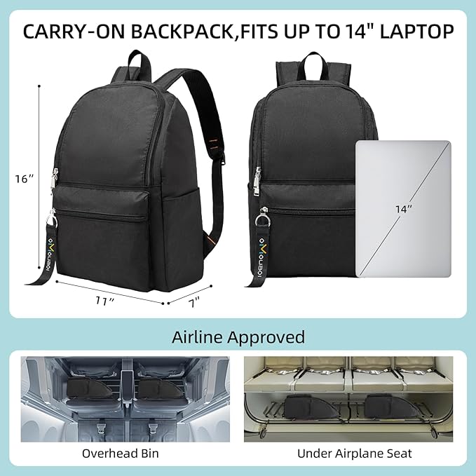 OMOUBOI Casual Daypacks Superbreak Backpack 14 inch Laptop Backpack for Women & Men Fits Tourism Business (Black)