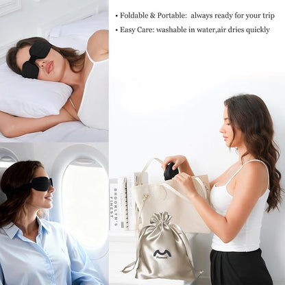 100% Blackout Sleep Eye Mask for Women Men, Zero Pressure Sleeping Mask - Sleeping Mask and Eyelash Friendly Night Blindfold, Adjustable Ultra Soft Comfortable for Dry Eye Mask (Black)