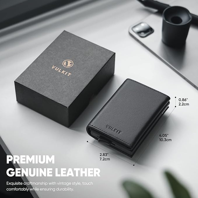 VULKIT Pop up Wallet Minimalist Cash Wallets RFID Blocking Leather Smart Credit Card Holder with Magnetic Closure for Men