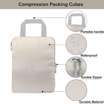 Compression Packing Cubes, 8 Set Organizers for Carry On Suitcases, Travel Essentials, Lightweight Expandable Luggage and Accessories (BEIGE)