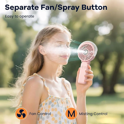 HandFan 5200mAh Upgraded Handheld Misting Fan, Personal Mister Fan, Spray Water Mist Fans USB Rechargeable, Electric Mini Cooling Ice AC Fans for Summer Beach Travel Gifts for Women(Pink)