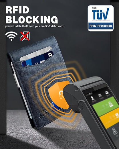 Zitahli Money Clip Wallets for Men,Slim Bifold Wallet 10-12 Cards, Mens Leather Wallet with ID Window,RFID Blocking Thin Minimalist Credit Card Holder,Gifts for Him