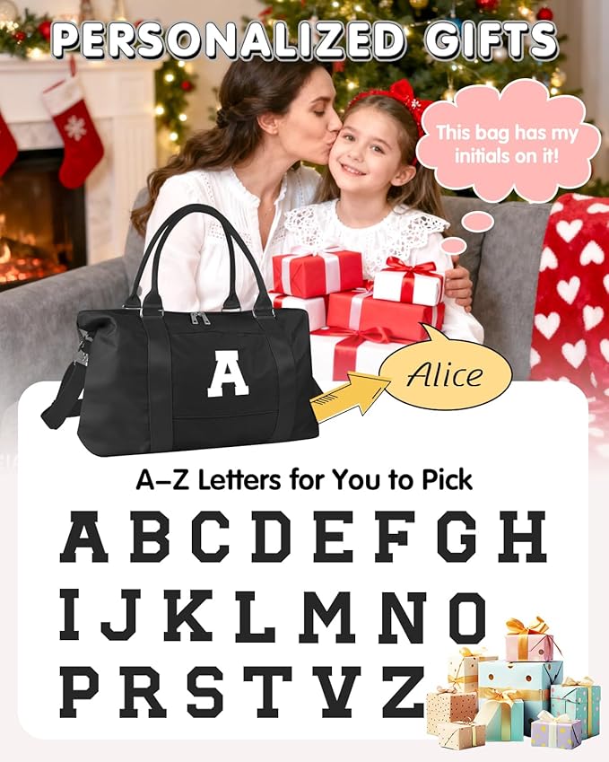 Initial Travel Duffel Bag Sports Gym Bag for Boys Teen Birthday Gifts,Black Personalized Weekender Bag Carry On Tote Bags for Men,Waterproof Overnight Luggage Bag Airplane Travel Essentials(Letter N)