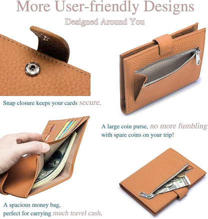 Leather RFID Passport Holder for Travel – Slim Passport Wallet for Women & Men with Card Slots, Zippered Coin Pocket, SIM Slot – Cash Slot Compact Travel Wallet Christmas Gift Box (Brown)