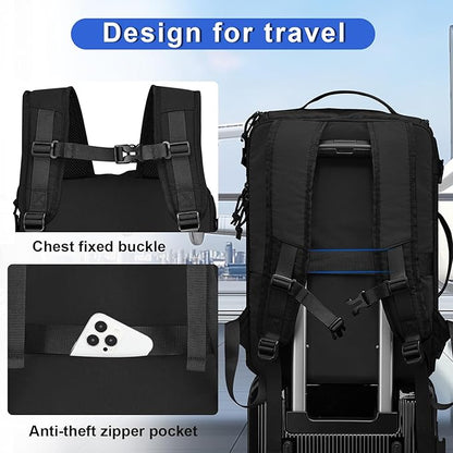 Carry On Travel Backpack Flight Approved Laptop Backpack Business Work Backpack for Women Men Large Capacity Casual Daypack with Wet/Dry Separation Pockets, Black
