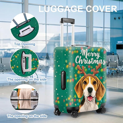 Christmas Dog Luggage Cover – Cute Reindeer Puppy Suitcase Cover Protector, Stretchable Waterproof Travel Sleeve,M