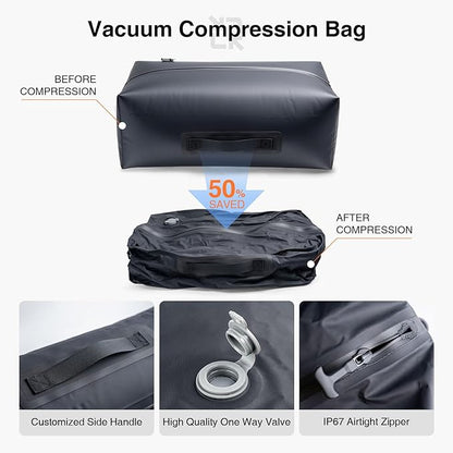 2 PC Travel Vacuum Bags with Pump, IP67 Reusable Vacuum Compression Bags for Travel, Business Trips, Hiking, Camping, Water Activities, Vacuum Seal Bags for Clothing