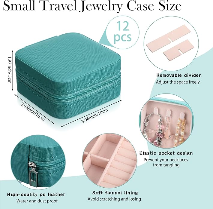 12 Pcs Small Jewelry Box Mini Travel Jewelry Case Bridesmaid Gift Pu Leather Jewelry Travel Organizer Small Jewelry Box Mini Storage Organizer Storage Box for Women Girls Bridesmaid Proposal Gift