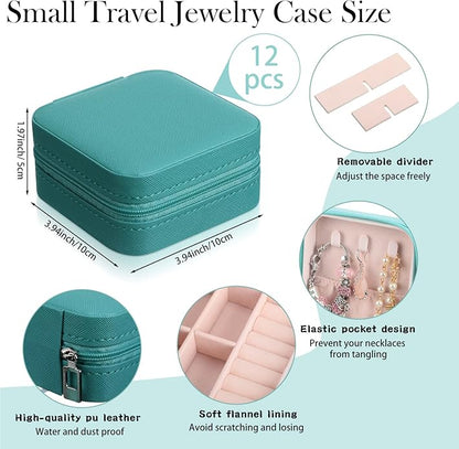 12 Pcs Small Jewelry Box Mini Travel Jewelry Case Bridesmaid Gift Pu Leather Jewelry Travel Organizer Small Jewelry Box Mini Storage Organizer Storage Box for Women Girls Bridesmaid Proposal Gift