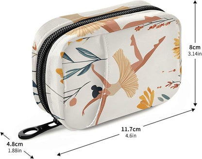 Beige Ballet Girl and Flower Cute Pill Organizer Weekly Travel Pill Box 7 Day Large Capacity Pill Dispenser Case with 8 Pill Container Daily Pill Box Organizer Vitamin Holder Pill Bottle Organ