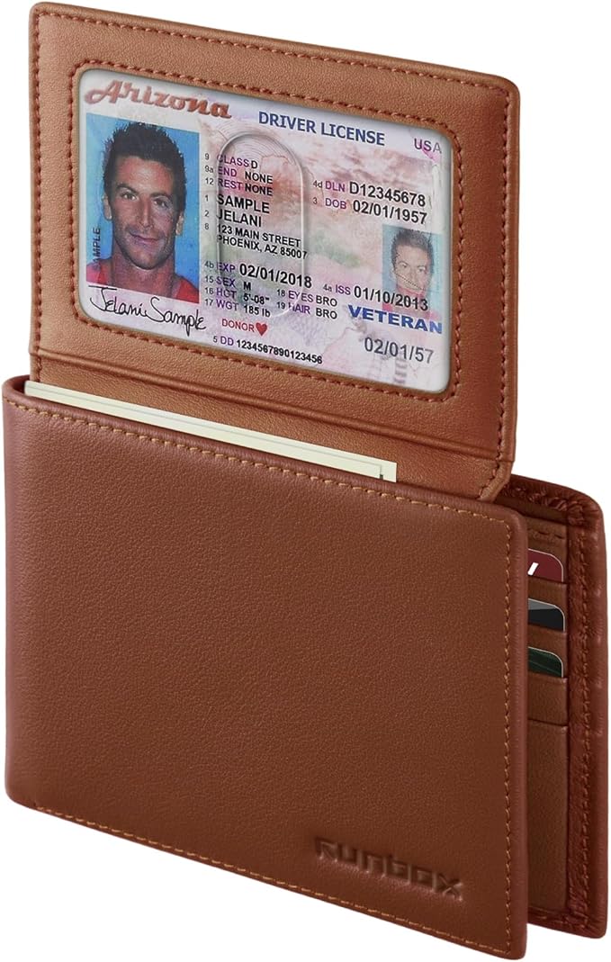 Genuine Leather Wallet for Men 12 Cards Mens Wallet Bifold Rfid Blocking with 2 ID Windows Card Holder Wallet with Gift Box