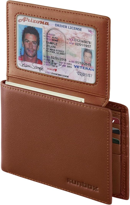 Genuine Leather Wallet for Men 12 Cards Mens Wallet Bifold Rfid Blocking with 2 ID Windows Card Holder Wallet with Gift Box