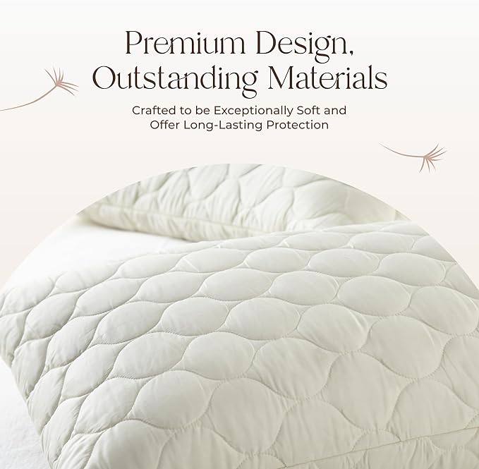 Organic Cotton Pillow Protector - Durable Quilted Pillow Protector King Size GOTS & Fairtrade Certified - Thick Hypoallergenic Machine Washable Breathable Cover & Edge Piping - 2 Pack (Ivory, King)