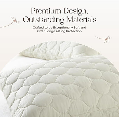 Organic Cotton Pillow Protector - Durable Quilted Pillow Protector King Size GOTS & Fairtrade Certified - Thick Hypoallergenic Machine Washable Breathable Cover & Edge Piping - 2 Pack (Ivory, King)