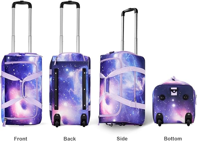 Choco Mocha Girls Galaxy DarkPurple Suitcase with Wheels Kids Purple Rolling Duffle Bag for Camping Teen Girls Toddler Luggage Bag for Travel, 22inch