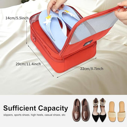 2 Layers Travel Shoe Bag, Portable Shoe Bags Hold 2 Pair Of Shoes, Water-Resistant Shoe Storage Pouch For Travel (Orange, 2 Pack)