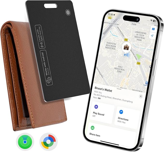 Tracking Card for Apple & Android, Credit Card Tracker for Wallet Works with Apple Find My & Google's Find Hub, Rechargeable Find My Wallet Card for Luggage, Passport, Purse, Bags
