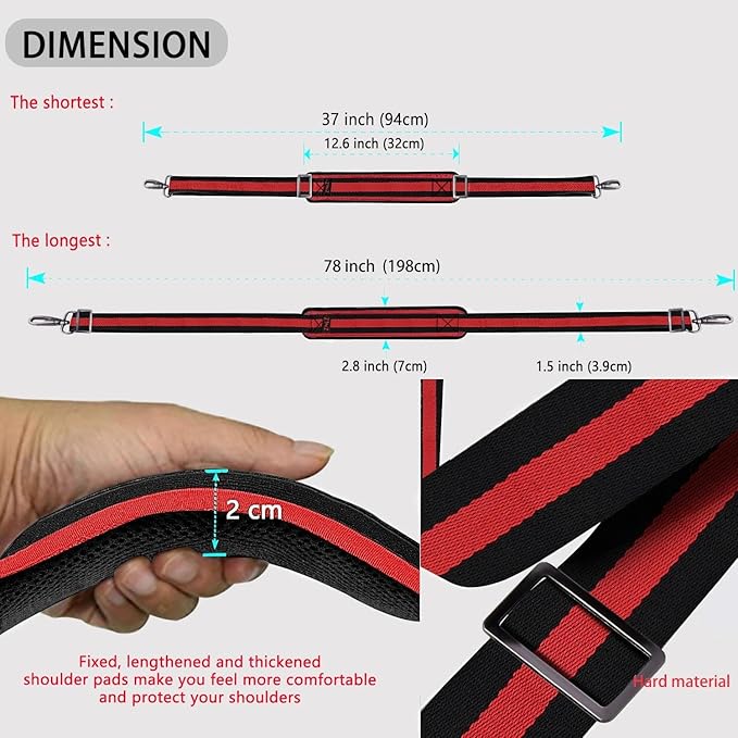 ZINZ Shoulder Strap Universal Bag Strap - 78" Ultra-Thick Padded with Dual Balanced Adjustable Buckles for Briefcase, Travel, Sports, Laptop, Crossbody Bag，Stripes-BkRBk