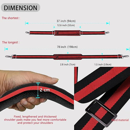 ZINZ Shoulder Strap Universal Bag Strap - 78" Ultra-Thick Padded with Dual Balanced Adjustable Buckles for Briefcase, Travel, Sports, Laptop, Crossbody Bag，Stripes-BkRBk