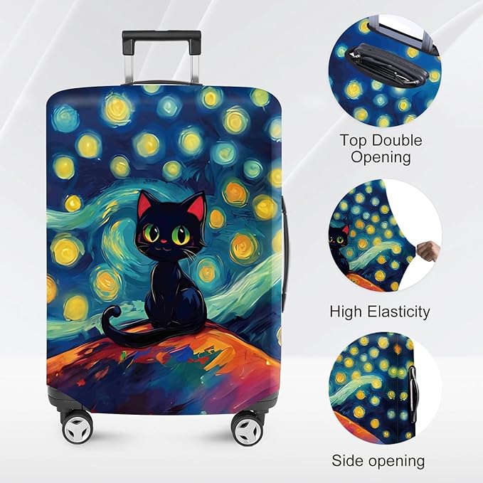 ANNA QUEEN Cut Black Cat Luggage Cover Washable Suitcase Protector Suitcase Cover Anti-Scratch,Stretchable Fit for 18-32Inch Luggage,Travel Bag Cover L(fits 26-28Inch suitcase)