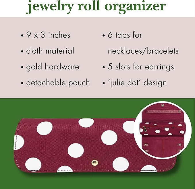 kate spade new york Travel Jewelry Case Organizer, Fabric Jewelry Box for Women, Cute Jewelry Organizer Holds Necklaces, Rings, Bracelets, Small Jewelry Roll (Julie Dot)