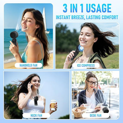 Portable Handheld Turbo Fan with Ice Cooling, Rechargeable Personal Fan, Up tp 12Hrs Cooling, 5 Speed 25550RPM Powerful Portable Fan for Travel, Outdoor, Camping, Hiking (Black)