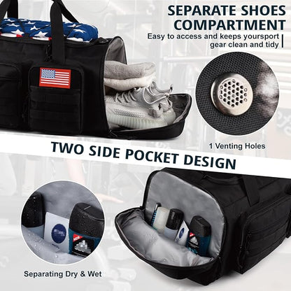 Tactical Gym Bag for Men，50L Large 3 in 1 Sports Duffle Bag with Shoes Compartment for Travel,Water Resistant Travel Backpack Weekender Overnight Bag with Wet Pocket for Women