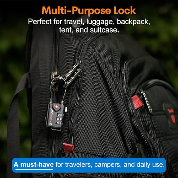 TSA Approved Cable Luggage Locks, Re-settable Combination with Alloy Body, Black 2 Locks.