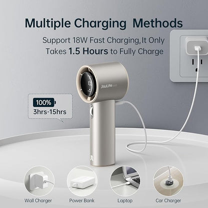 JISULIFE Handheld Fan Pro Series - Extreme Cooling Output: 1-100 Speed Scroll Wheel, Metal Body, Digital Display, 1.5H Fast Charge, 5000mAh-Portable Fan for Travel Outdoor, Gifts for Women Men(Brown)