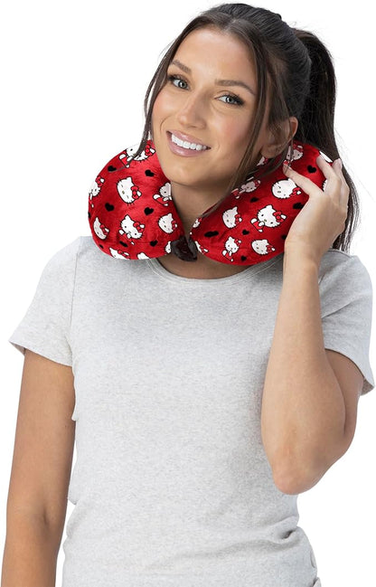 Northwest Sanrio Hello Kitty Cute Hearts Travel Neck Pillow, U-Shaped Plush Cushion for Airplane, Traveling, Car, 12x13 inches