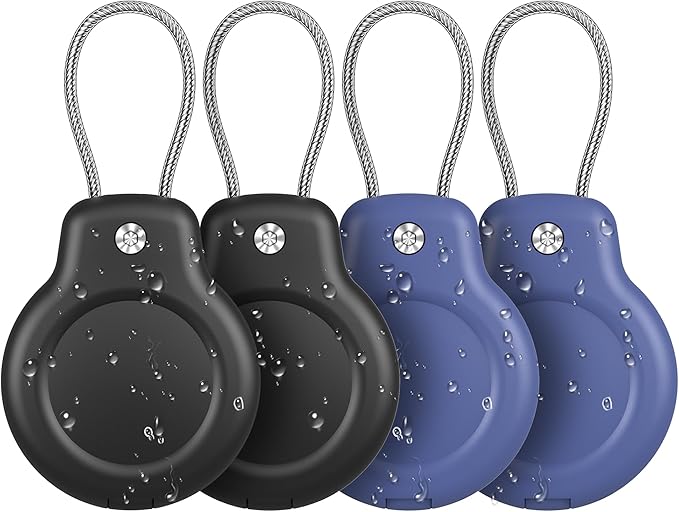 for AirTag Holder Waterproof Case with Keychain, Hidden Air Tags-4 Pack for Apple Air Tag Holder with Wire Cable Lock Key Ring Chain Air Tagholder Accessories for GPS Item Tracker Kids,Keys,Luggage