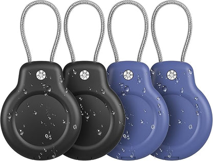 for AirTag Holder Waterproof Case with Keychain, Hidden Air Tags-4 Pack for Apple Air Tag Holder with Wire Cable Lock Key Ring Chain Air Tagholder Accessories for GPS Item Tracker Kids,Keys,Luggage