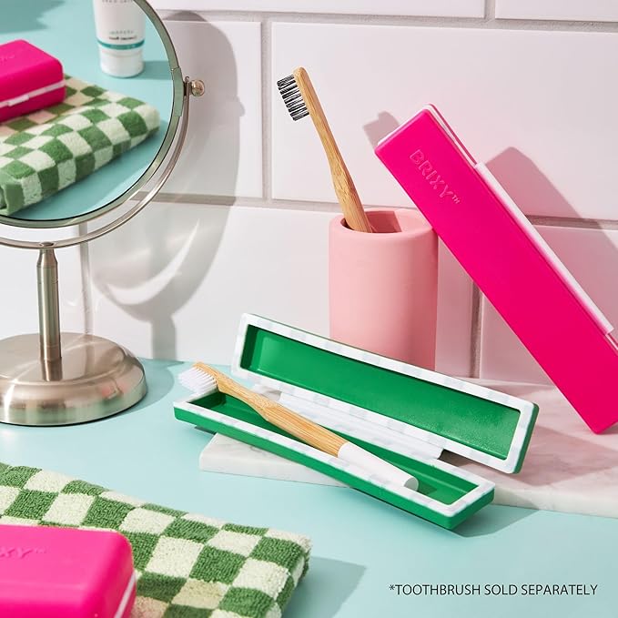 BRIXY Toothbrush Container, Silicone Travel Case, Portable Holder for Manual Toothbrushes, Bathroom, Camping, Vacation, Business Trip, Durable Silicone, Seals Magnetically, 2Pack