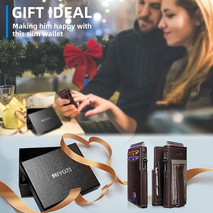 Men Wallet,with Money Clip Coins Pocket ID Window,Slim Front Pocket RFID Blocking Pop-up Card Holder 3.9"x 2.7", Gift Boxed