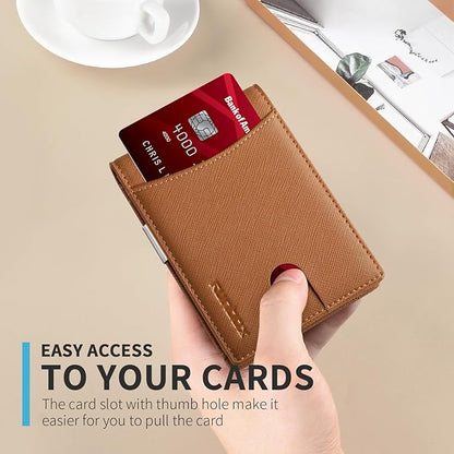 RUNBOX Money Clip Slim Wallets for Men RFID Blocking 11 Card Holder Minimalist Small Leather Bifold Men's Front Pocket Wallet Gift Box