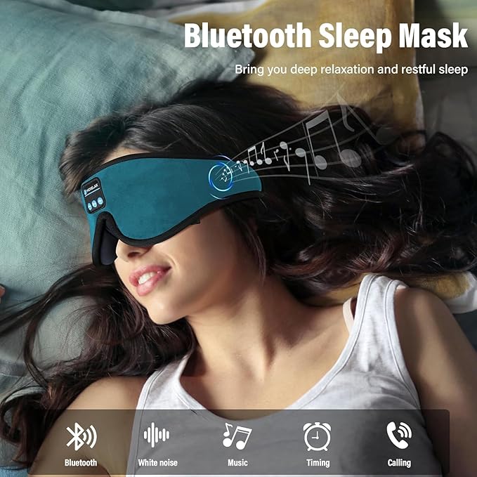 Sleep Mask with Bluetooth Headphones, 3D Sleep Mask Wireless Music Eye Mask for Sleeping Side/Back Sleepers Sleep Headphones Gift (Turquoise)