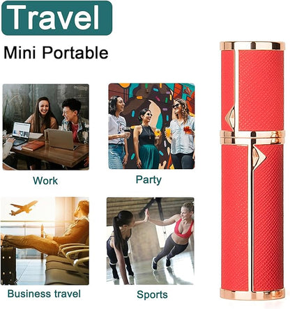 Refillable Perfume Bottle Atomizer for Travel,2Pcs 5ML Empty Perfume Spray Fine Mist,Mini Luxury Leather Refill Pump Case,for Man and Woman (2pcs Black+Red)