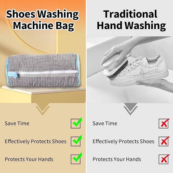 Shoe Washing Machine Bag, 2Pcs Reusable Shoe Cleaning Bag for Washing Machine, Shoe Laundry Bag for Washer, Cleaner bag for Sneakers Tennis Shoes (Grey 2pcs)