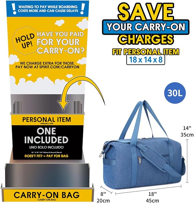 Narwey For Spirit Airlines Personal Item Bag 18x14x8 Travel Duffel Bag Carry on Bag Underseat for Airplane with Wet Pocket Small Gym Bag Weekender Overnight for Women and Men (Navy Blue)