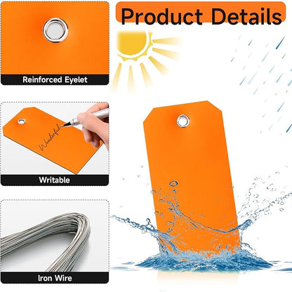 1000 Pieces Plastic Shipping Tags with Wire Labeling Tags Waterproof Hang Tags with Reinforcement Hole Writable Luggage tag Loops for Equipment Inventory Parts Garage (Orange, 4 3/4" x 2 3/8")