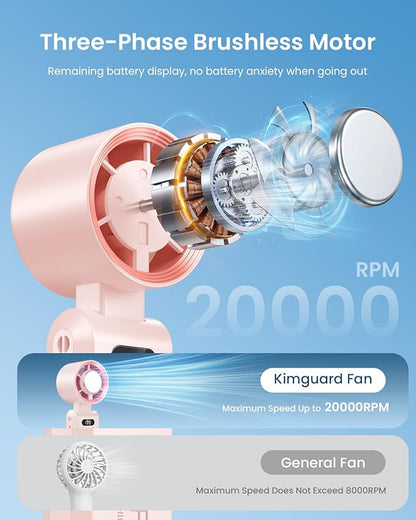 Handheld Portable Turbo Fan with Ice Cooler, Speed (1-199) 5500mAh Rechargeable Personal Fan,[20H Cooling Time] Mini Yet Powerful [20000 RPM] Small Pocket Fans for Travel/Outdoor/Home/Office, Pink