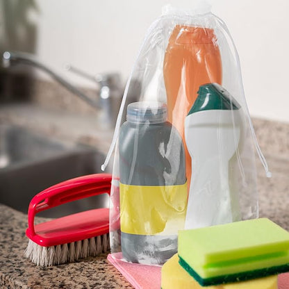 Disposable Drawstring Bags PE 2 Mil with Double Cotton Drawstrings