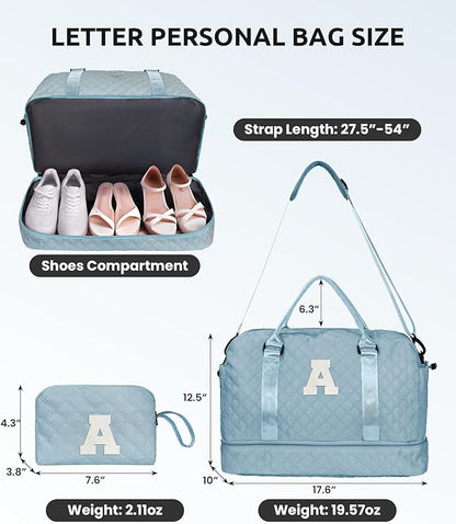 Gifts for Her - Personalized Monogram Overnight Weekender Bag with Makeup Bag, Ideal for Daughter, Friend, Mom or Sister (Letter P)